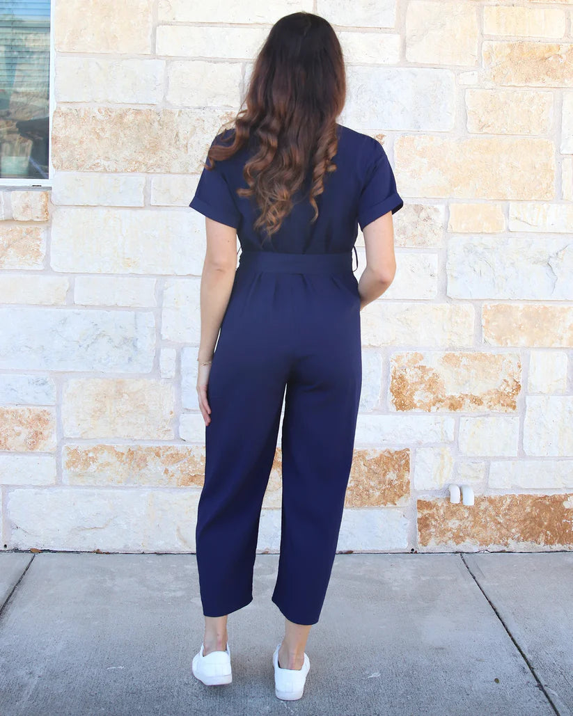 Grace & Lace Short Sleeve Utility Jumpsuit - Navy