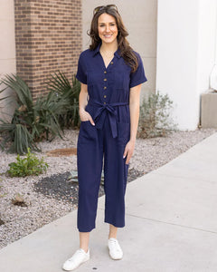 Grace & Lace Short Sleeve Utility Jumpsuit - Navy