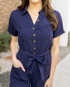 Grace & Lace Short Sleeve Utility Jumpsuit - Navy