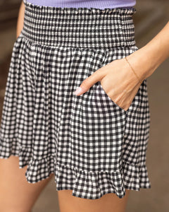 Grace & Lace Smocked Summer Shorts - Black Gingham