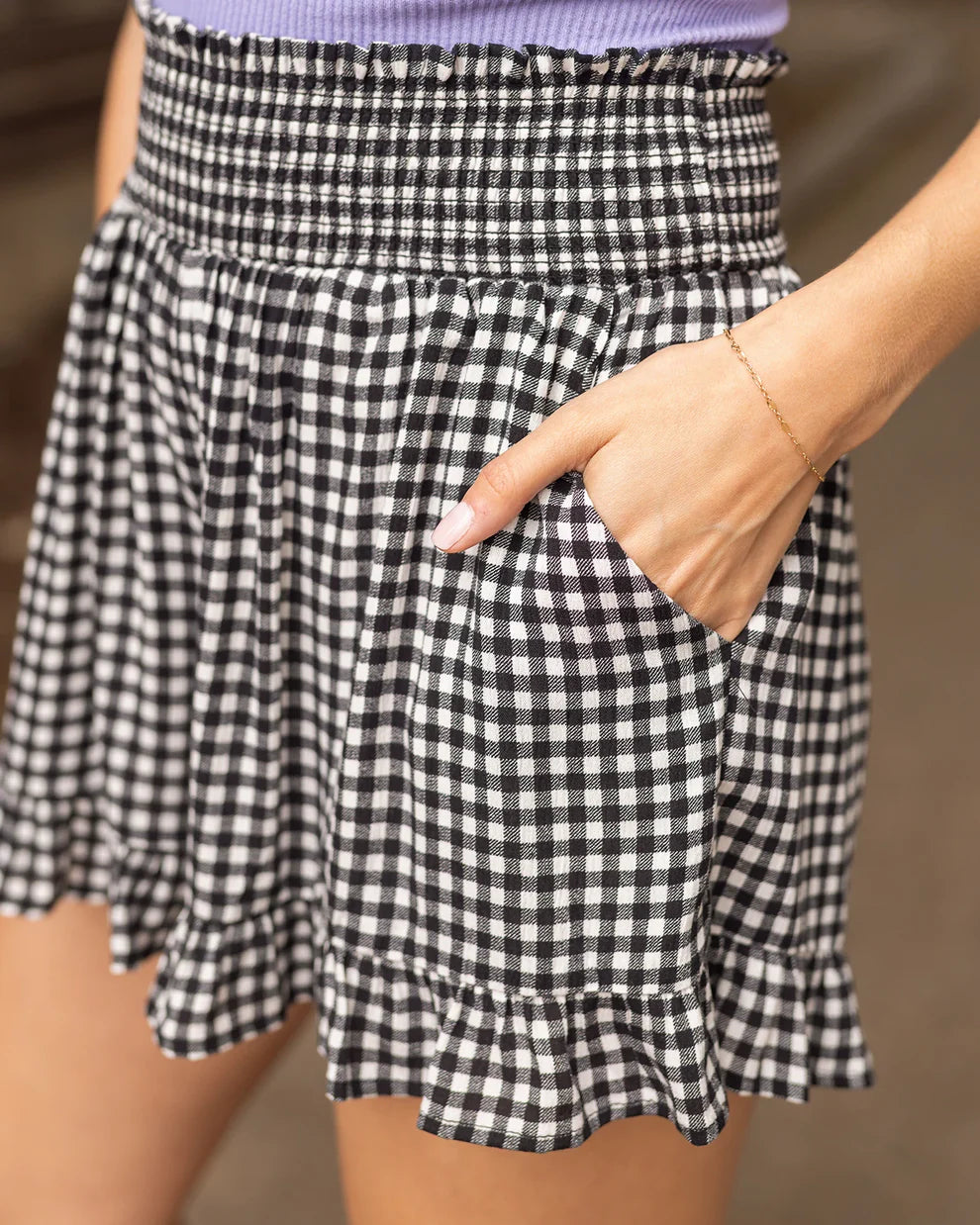 Grace & Lace Smocked Summer Shorts - Black Gingham