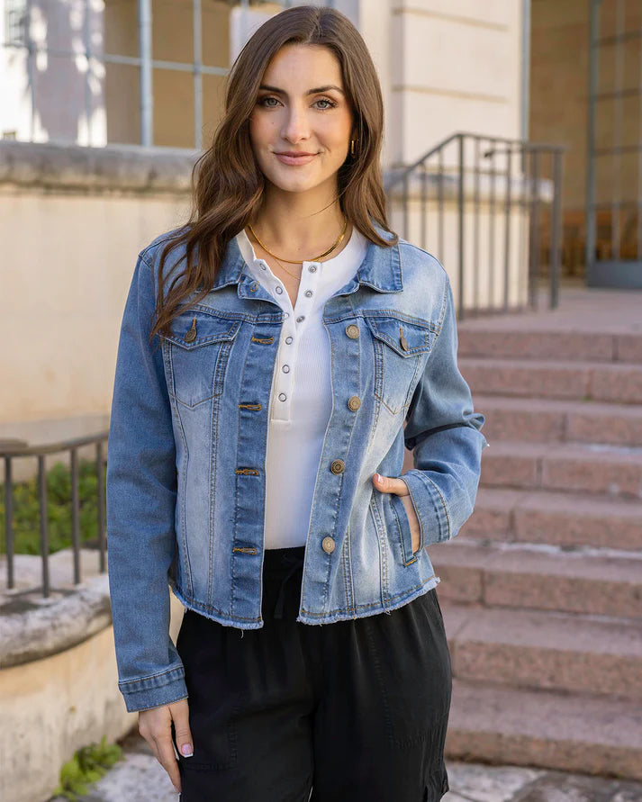 Grace & Lace Soft Wash Denim Jacket - Mid-Wash
