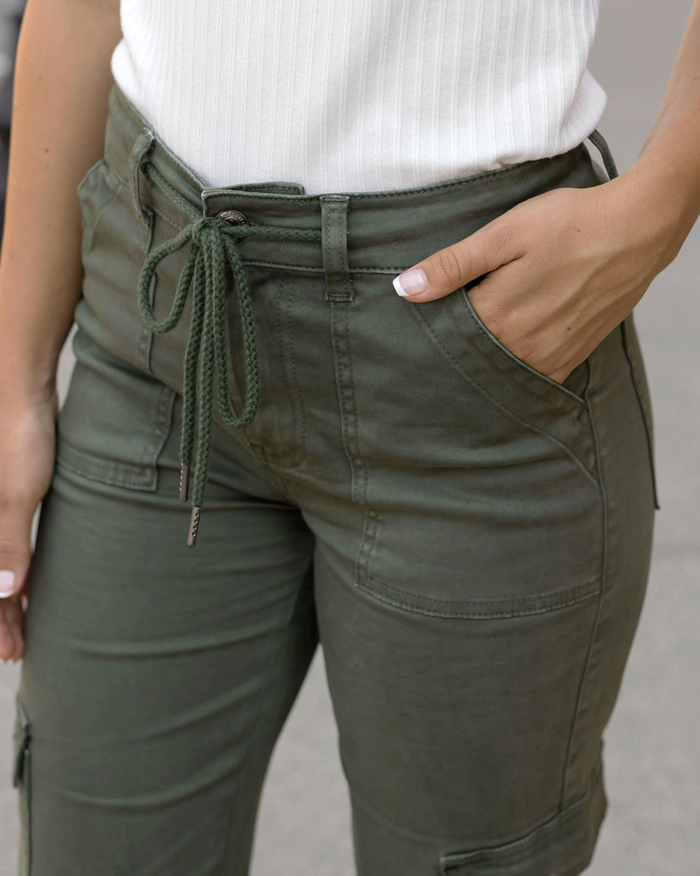 Grace & Lace Sueded Twill Cargo Pants - Deep Green
