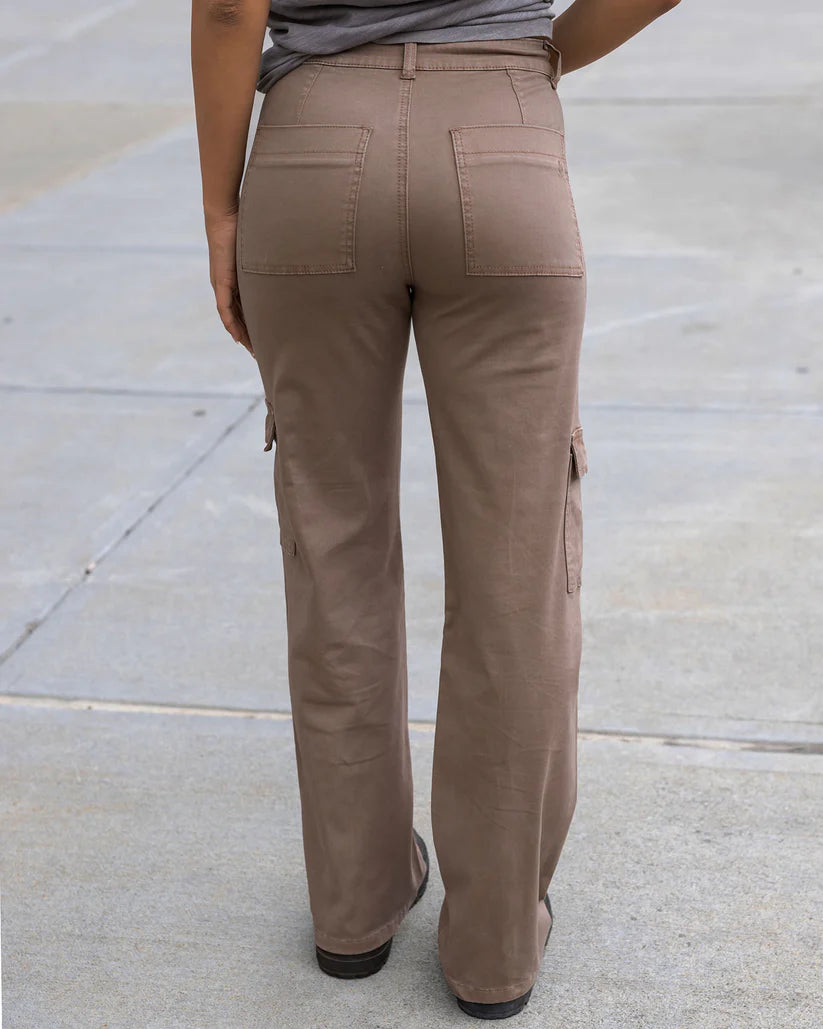 Grace & Lace Sueded Twill Cargo Pants - Caribou