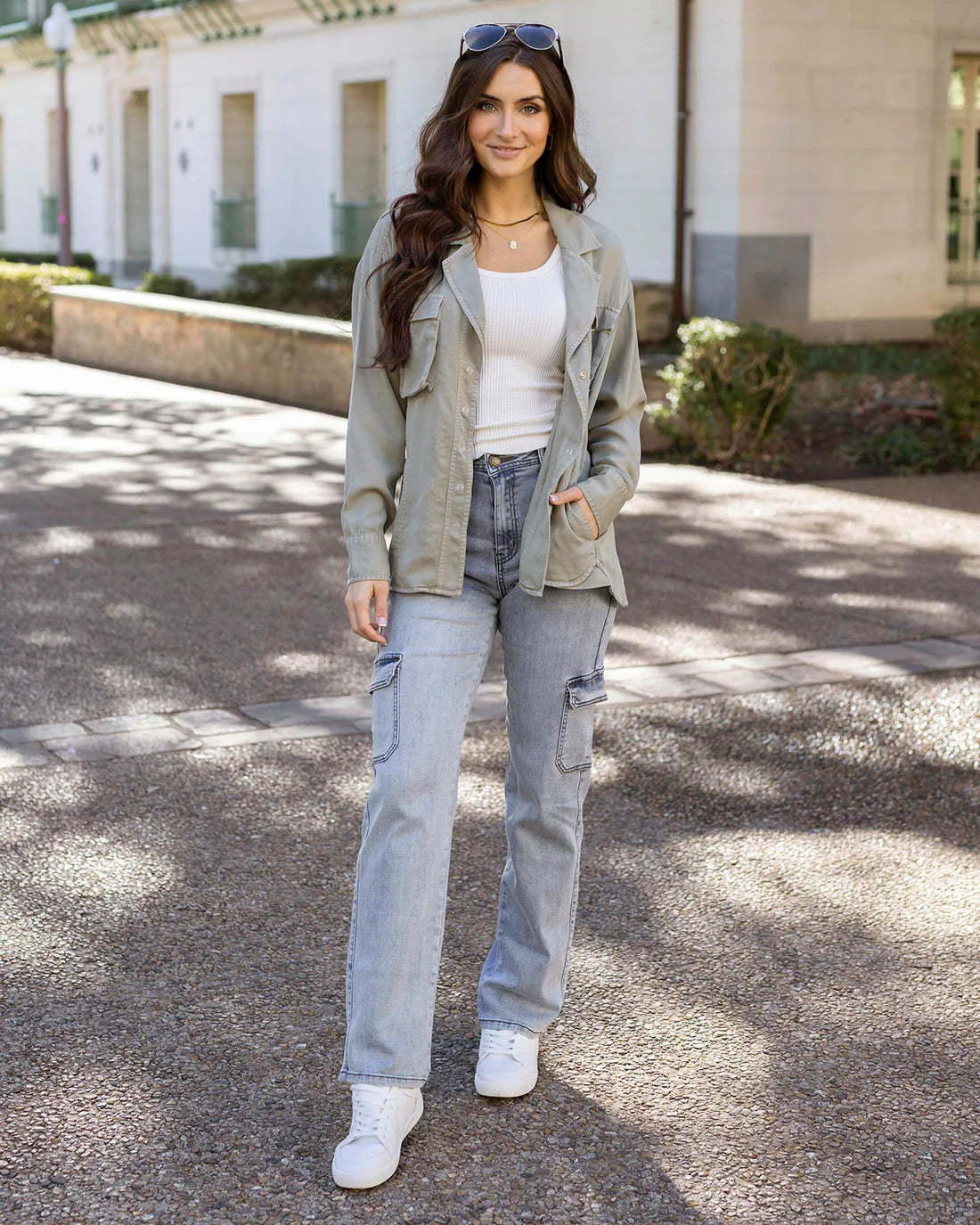 Grace & Lace Tencel Lyocell Utility Shirt - Sage