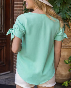 Grace and Lace Twist Sleeve Summer Top - Mint