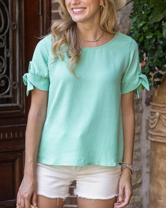 Grace and Lace Twist Sleeve Summer Top - Mint