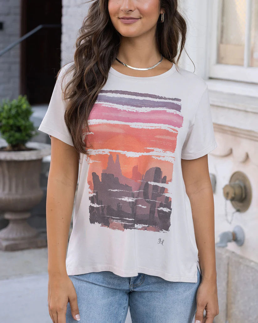 Grace & Lace VIP Fave Perfect Scoop Neck Graphic Tee - Scenic Watercolor