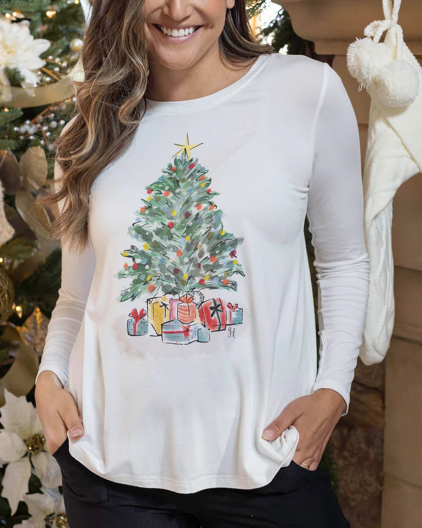Grace & Lace Long Sleeve Perfect Crew Neck Christmas Graphic Tee