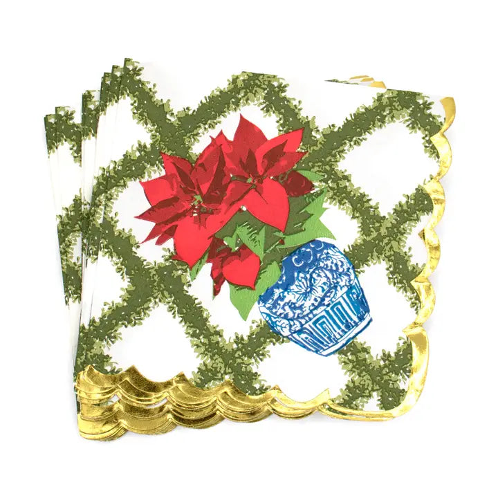 8 Oak Lane Paper Cocktail Napkins - Poinsettias