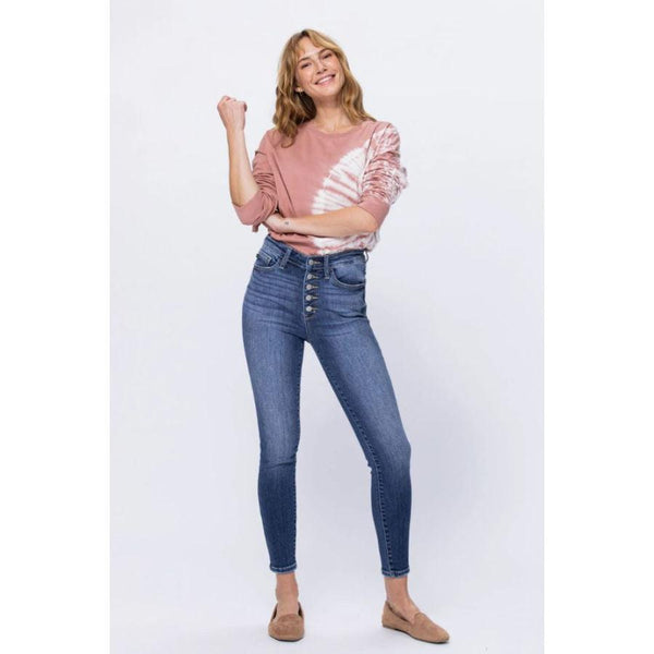 Judy Blue High Rise Button Fly Wide Leg Crop Jeans