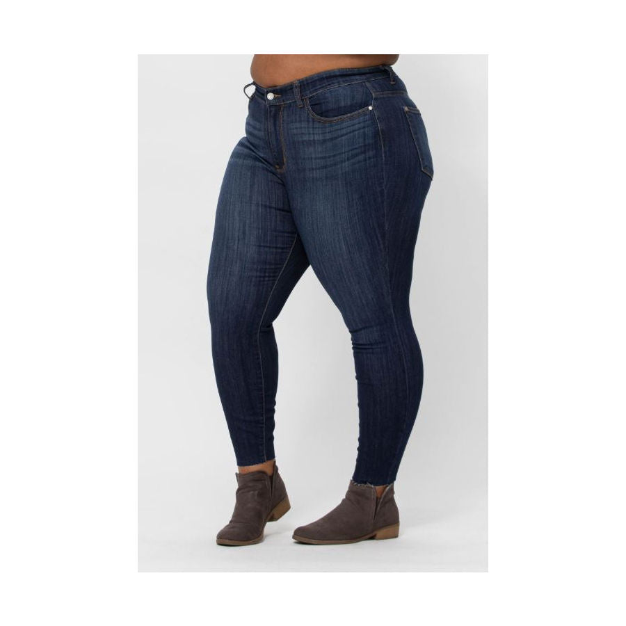 Judy Blue Mid-Rise Raw Hem Slim Fit Jeans - Curvy