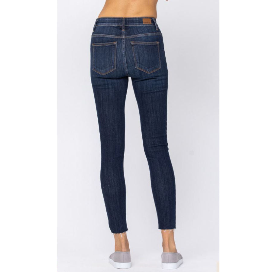 Judy Blue Mid-Rise Raw Hem Slim Fit Jeans 82201
