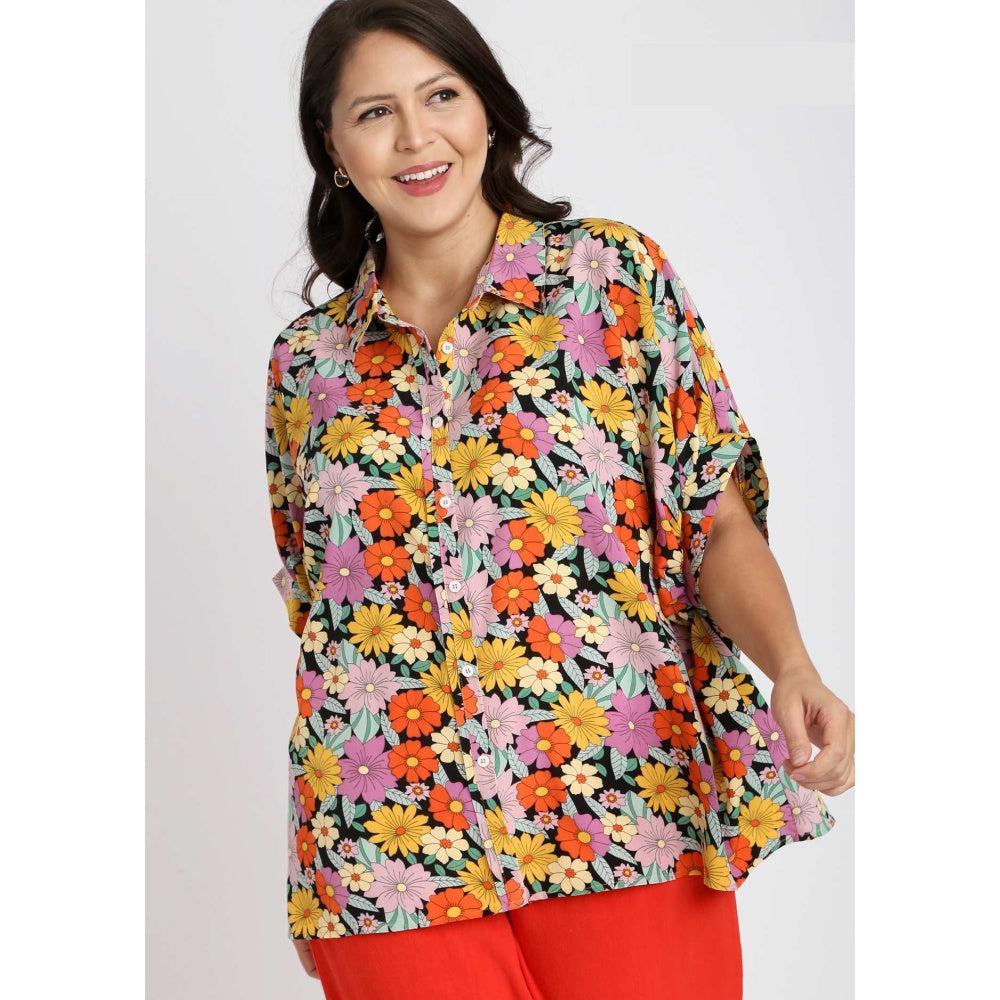 Umgee Floral Dolman Sleeve Button Down Top - Curvy