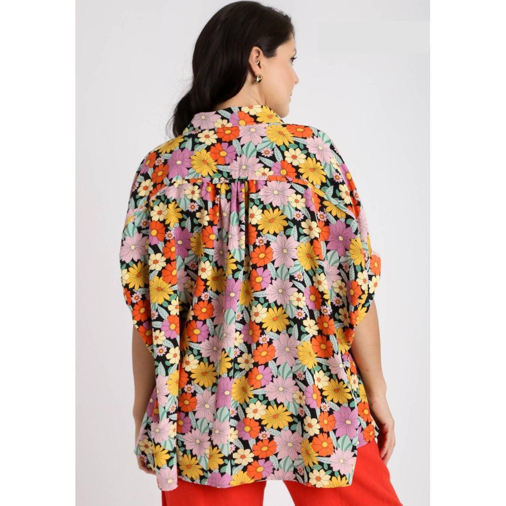 Umgee Floral Dolman Sleeve Button Down Top - Curvy