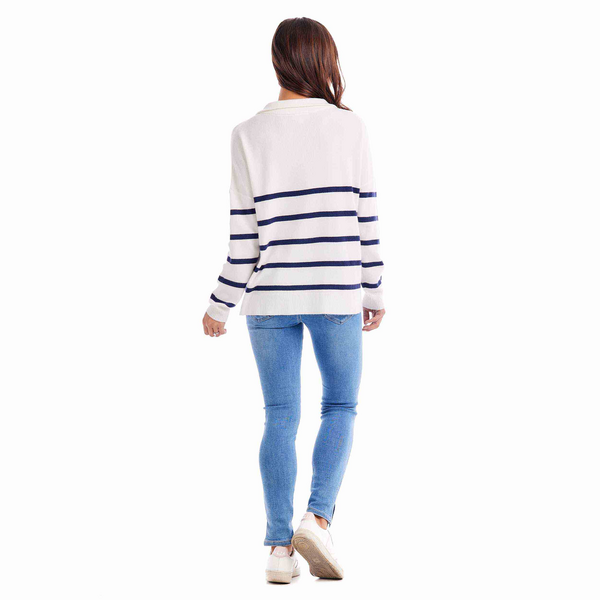 Mud Pie Carlisle Stripe Pullover Sweater - White/Navy