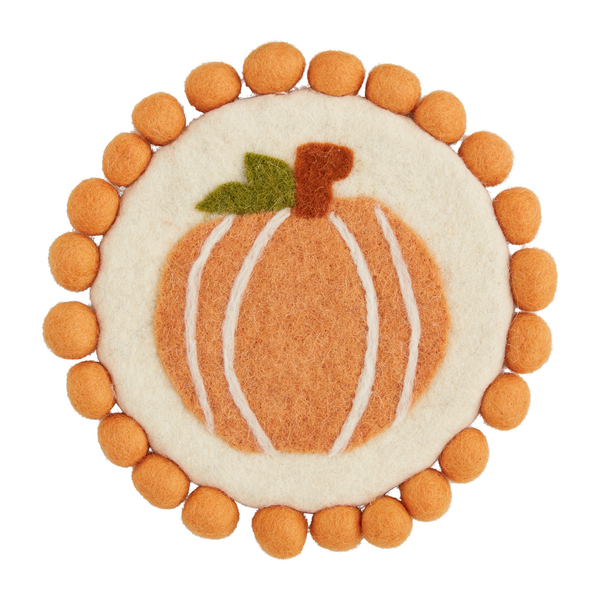 Mud Pie Felt Orange Pumpkin Pom Trivet