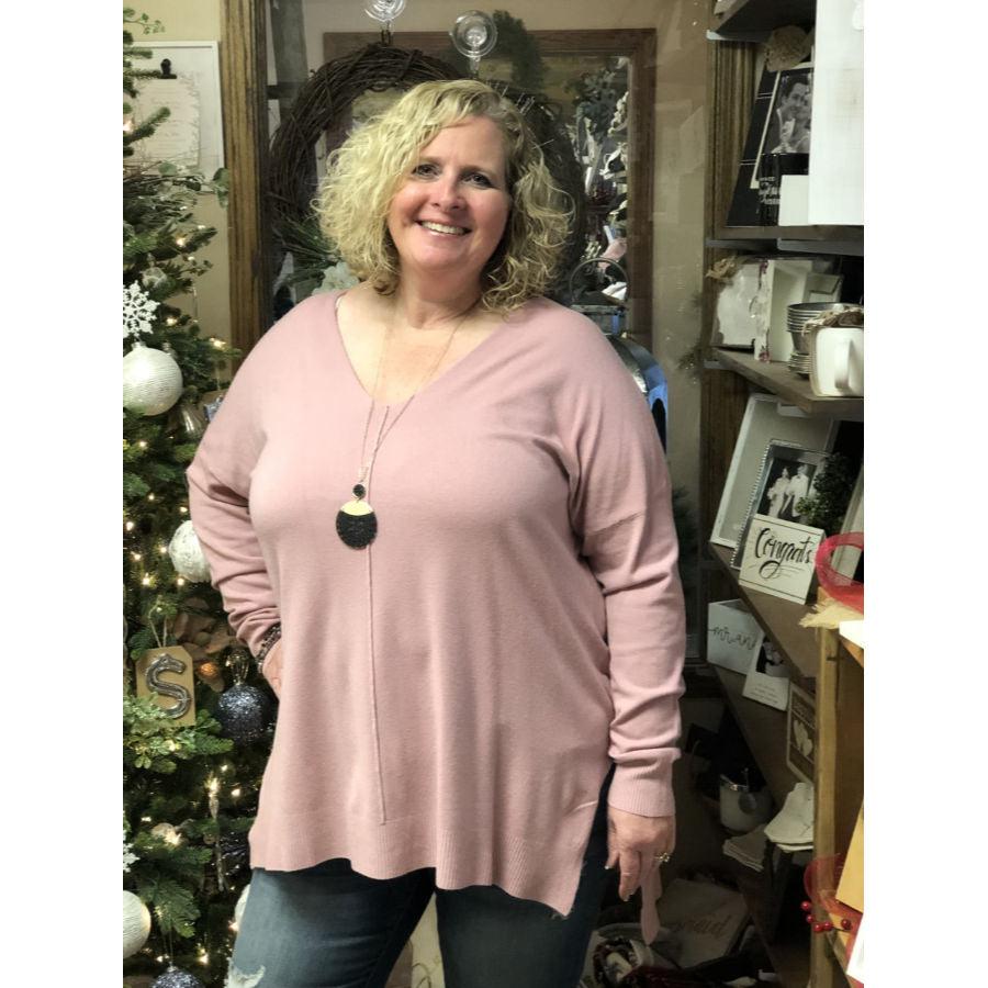 Plush Seamed V-Neck Sweater - Curvy - BeautyOfASite - Central Illinois Gifts, Fashion & Beauty Boutique