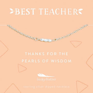 Lucky Feather Best Teacher Necklace - Pearls - BeautyOfASite - Central Illinois Gifts, Fashion & Beauty Boutique