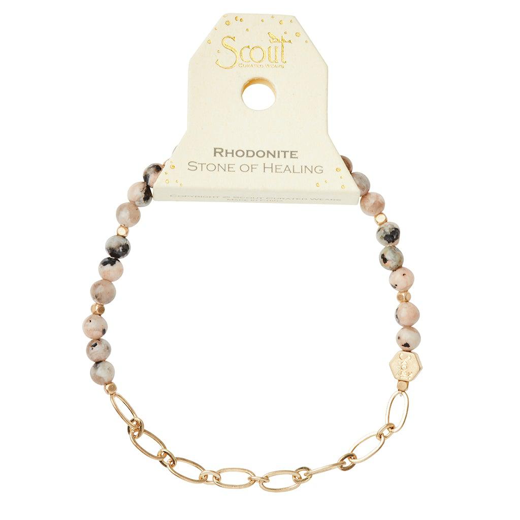 Scout Curated Wears Mini Stone with Chain Stacking Bracelet - Rhodonite - BeautyOfASite - Central Illinois Gifts, Fashion & Beauty Boutique