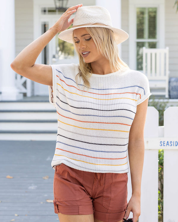Grace & Lace Slouchy Striped Sweater Tee - Ivory Multi