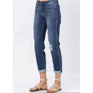Judy Blue Mid-Rise Slim Fit Distressed Cuff Jean - BeautyOfASite - Central Illinois Gifts, Fashion & Beauty Boutique
