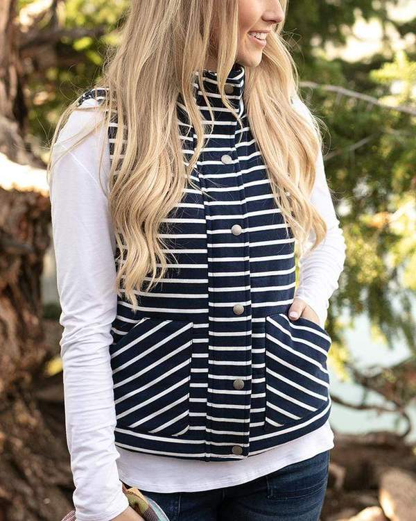 Grace & Lace Knit Puffer Vest - Navy/White Strip - BeautyOfASite - Central Illinois Gifts, Fashion & Beauty Boutique